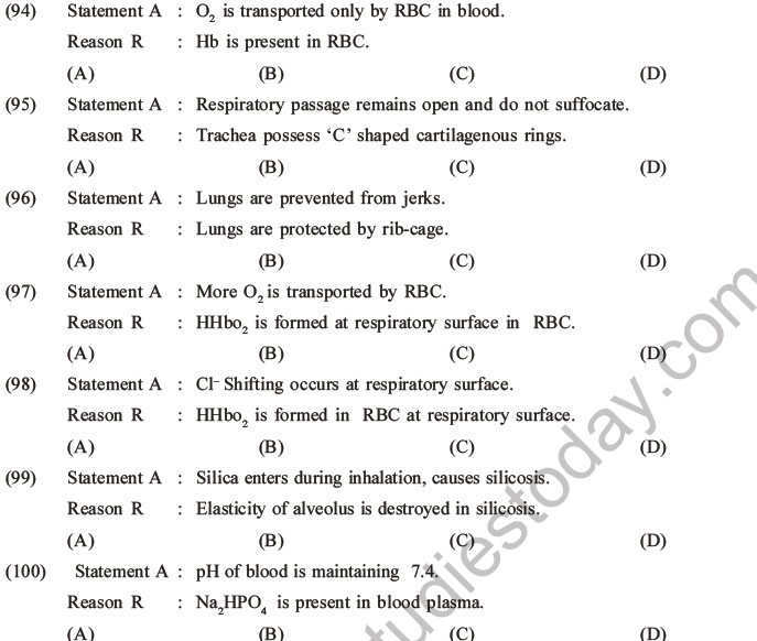 NEET Biology Breathing And Exchange Of Gases MCQs Set B, Multiple ...